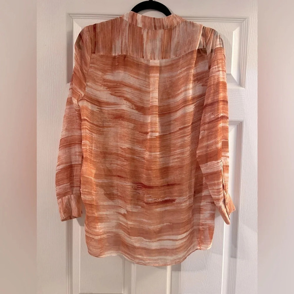 H By Halston Coral Long Sleeve Chiffon Blouse Size Small - Picture 5 of 8